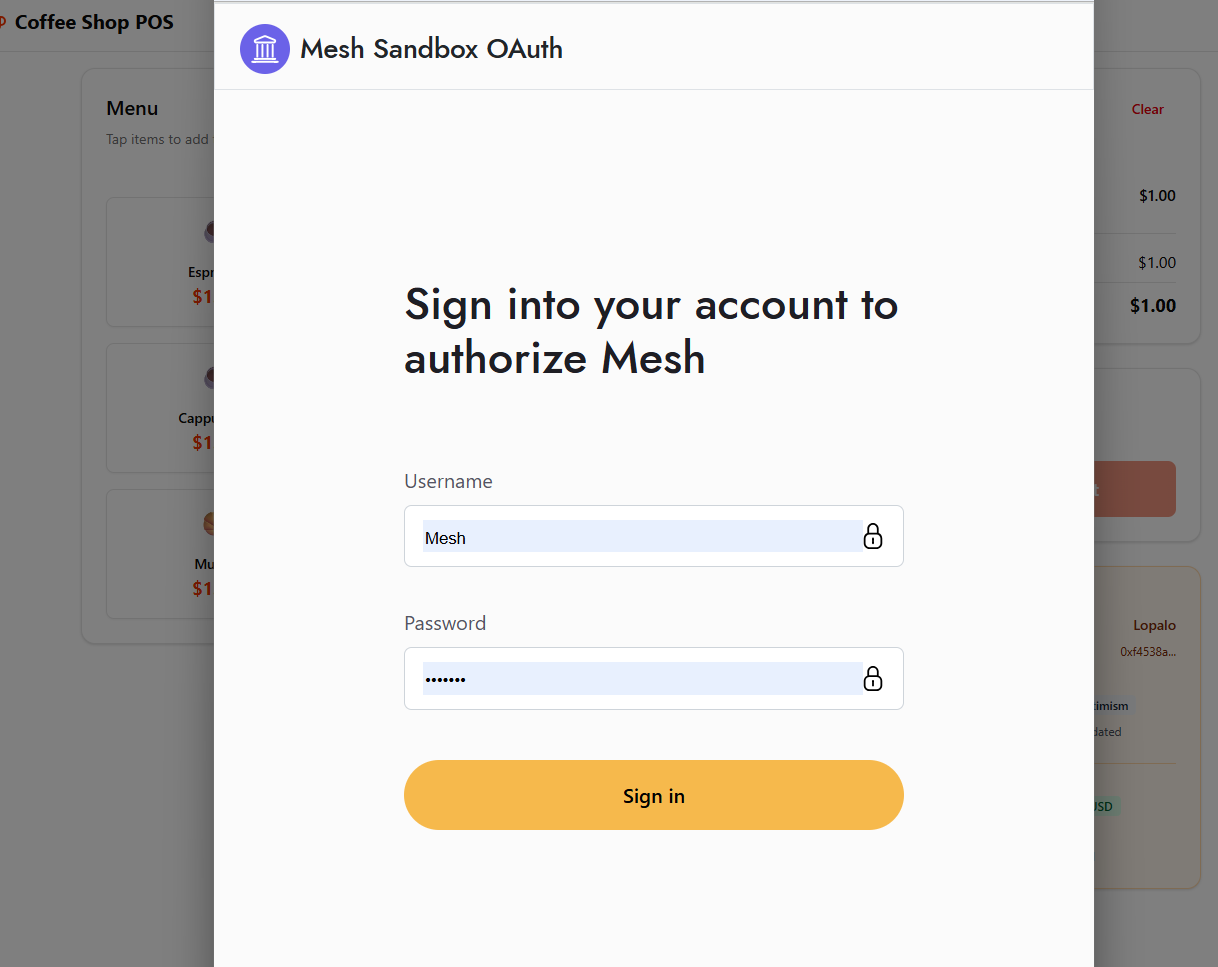 Mesh Payment – Sandbox Account
